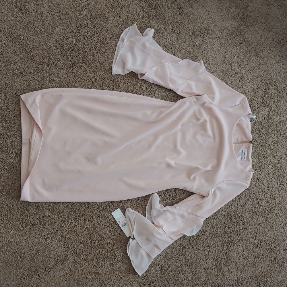 Calvin Klein soft pale pink knee length flowy sleeve dress